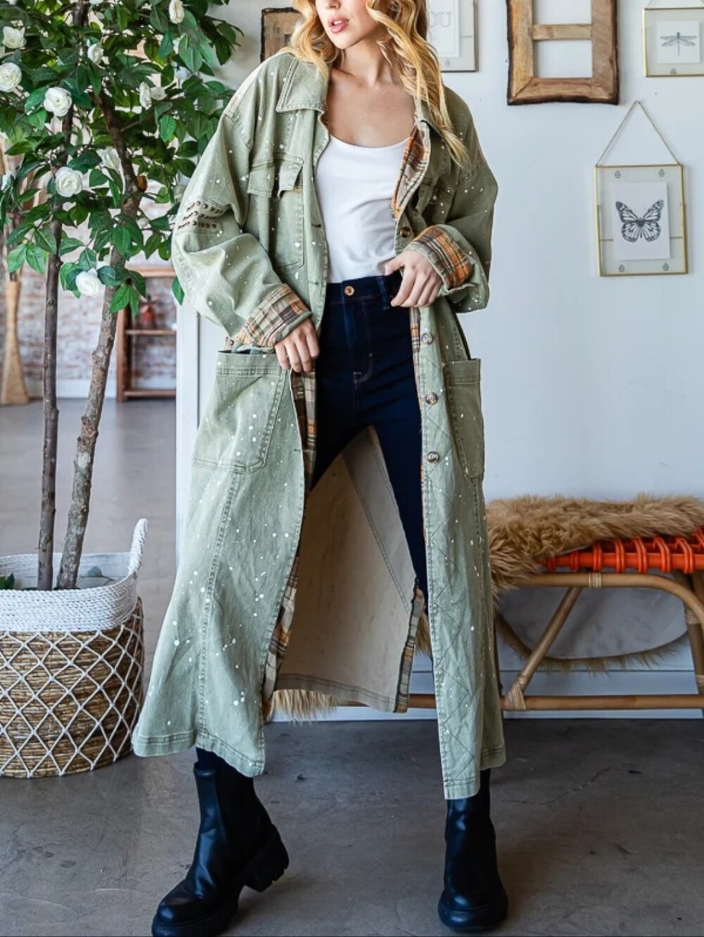 #1799 Oli & Hali Sage Patchwork Duster Jacket - Picture 3 of 7